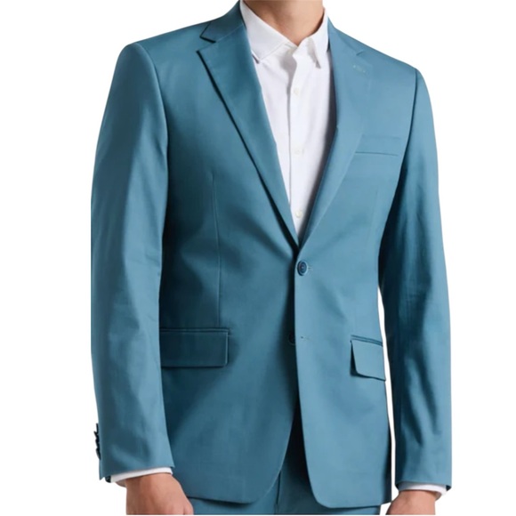 Perry Ellis teal blue slim fit cotton blend suit jacket